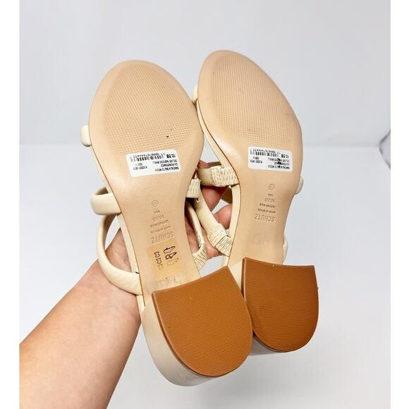 NEW Schutz Olly Mid Block Nappa Leather Strappy Sandal Cream White 10.5 - Picture 6 of 8